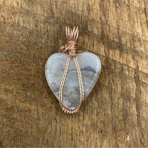 Chalcedony Agate Heart Braided Rose Gold Wrapped Necklace Pendant